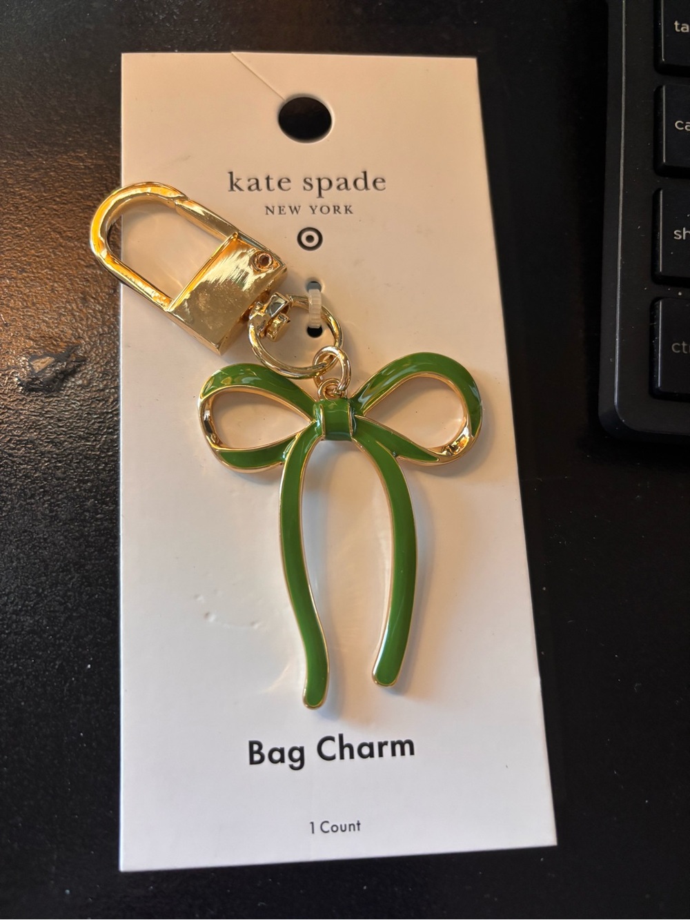 kate spade Green Enamel Bow Bag Charm with Gold Hardware